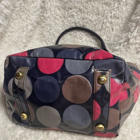 Biden coated canvas multi color Polka Dot medium Tote Bag Brass hardwares - Picture 6 of 11
